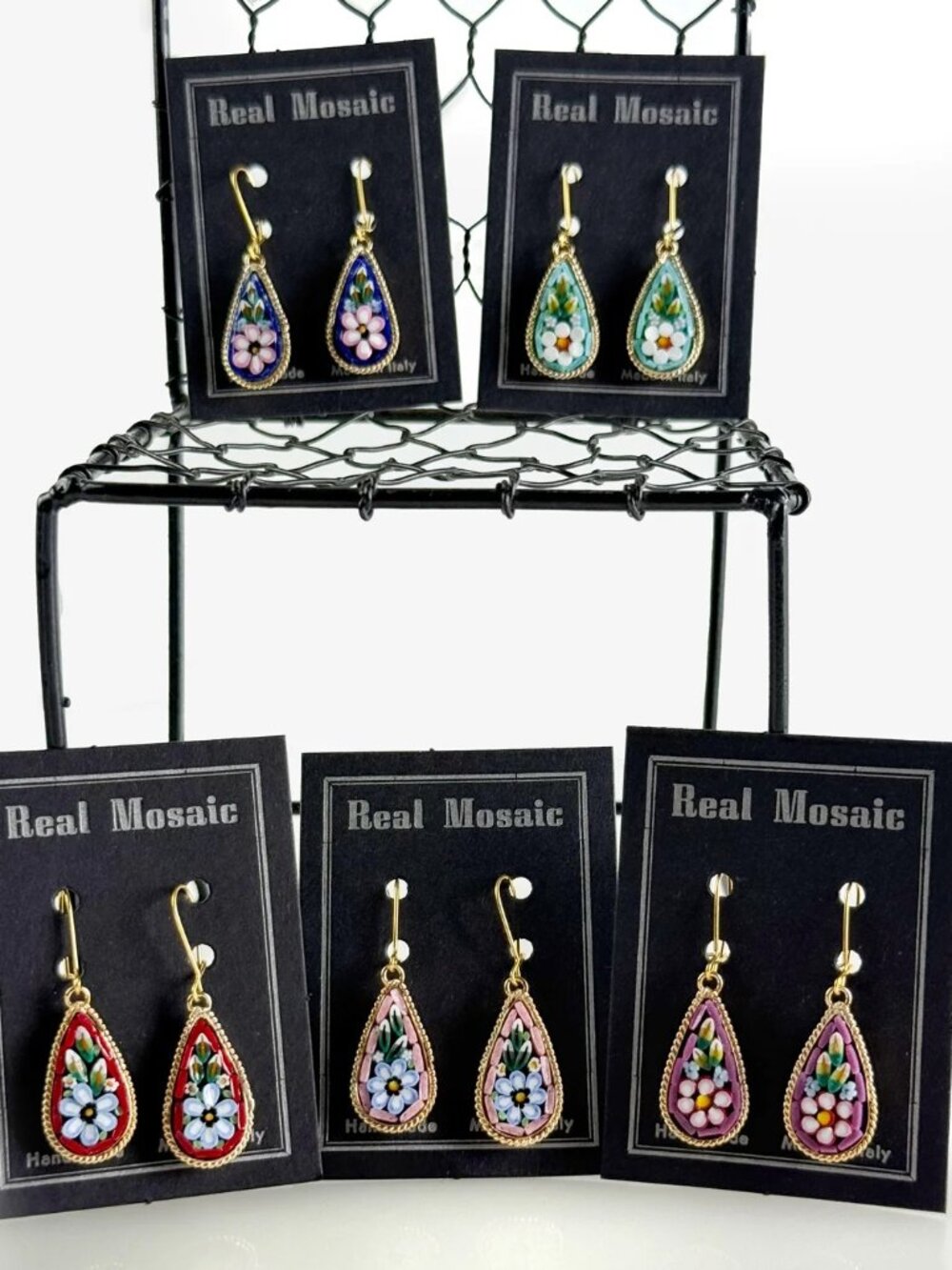 Micro Mosaic Murano Glass Teardrop Earrings